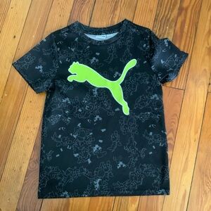 Puma Black Short Sleeve Tee with Neon Logo. Size 6.